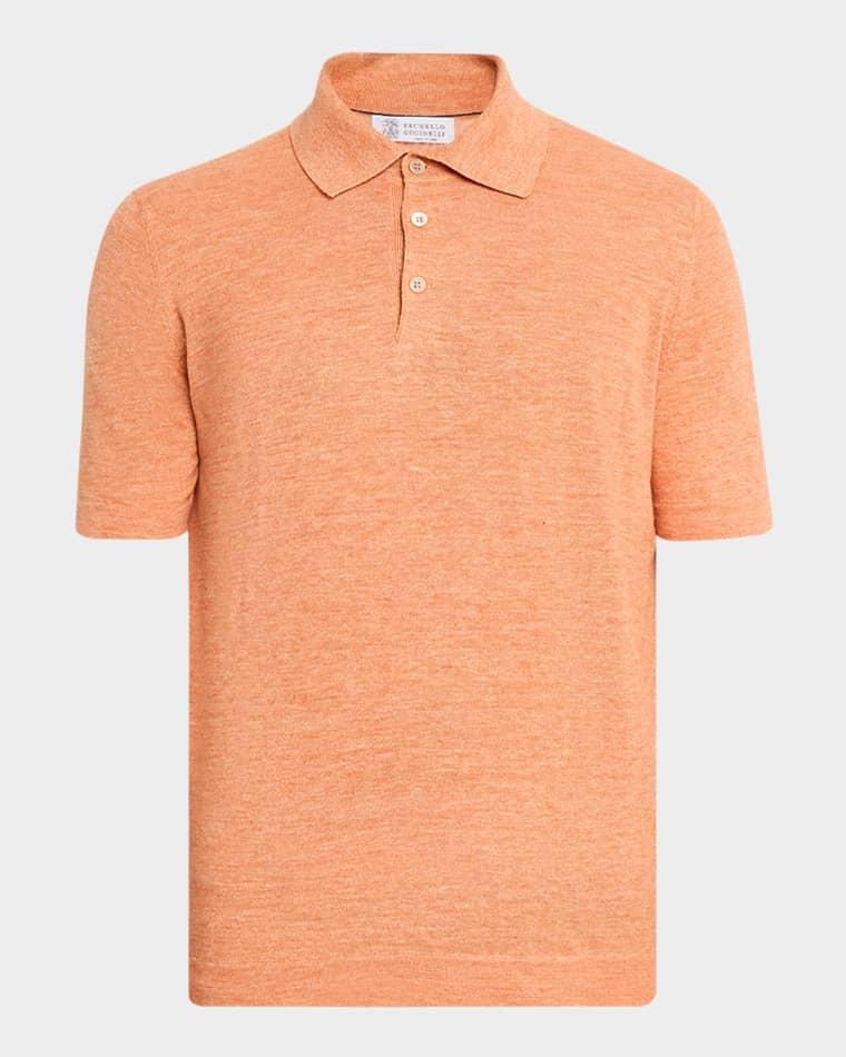 Men's Linen and Cotton Heathered Polo Shirt by BRUNELLO CUCINELLI