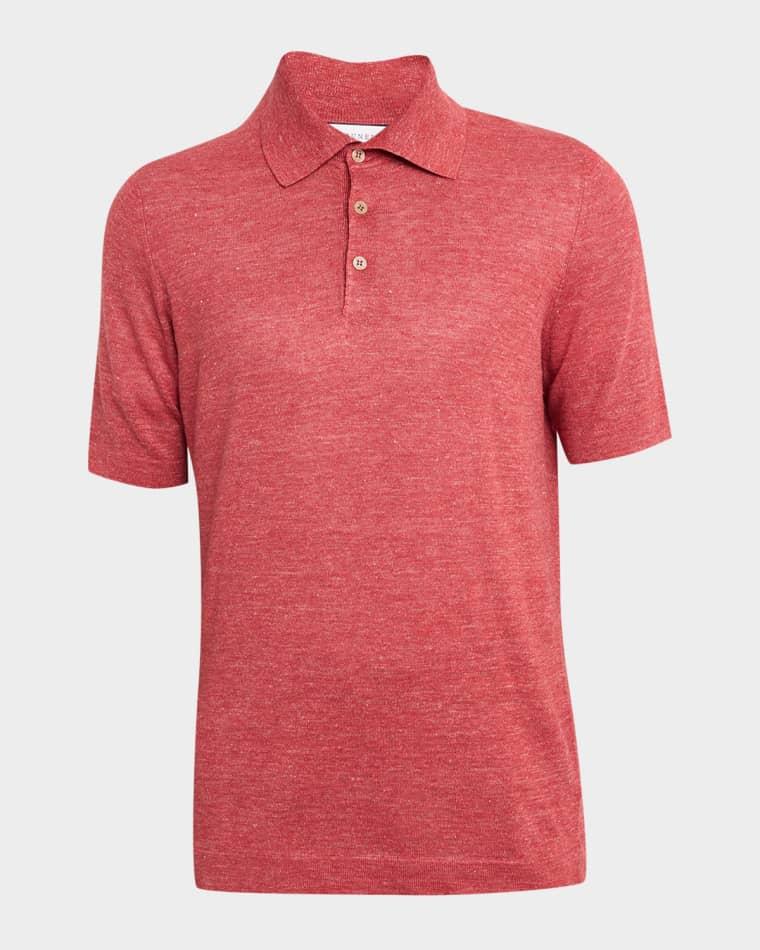 Men's Linen and Cotton Heathered Polo Shirt by BRUNELLO CUCINELLI
