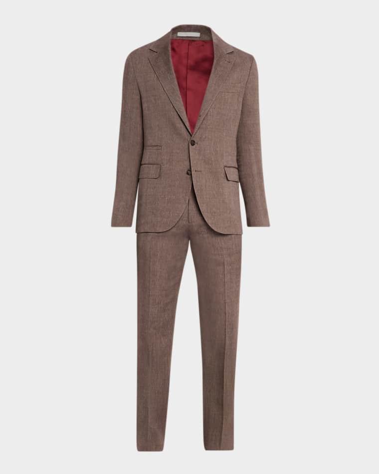 Men's Linen and Wool Herringbone Two-Piece Suit by BRUNELLO CUCINELLI