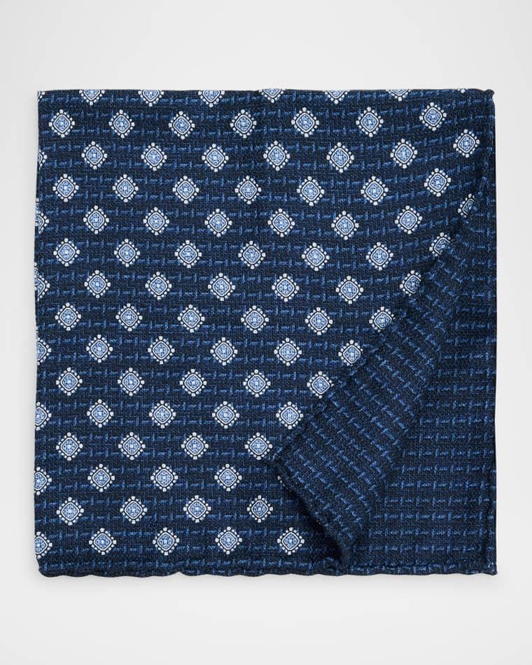 Men's Medallion-Print Silk Pocket Square by BRUNELLO CUCINELLI