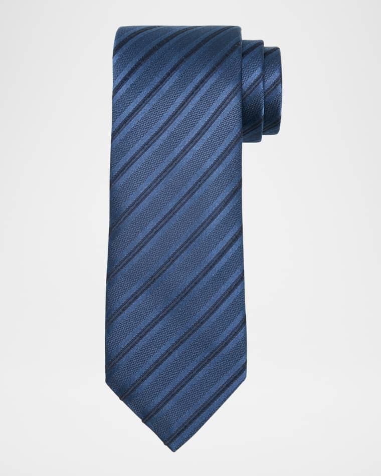 Men's Regimental Stripe Silk and Cotton Tie by BRUNELLO CUCINELLI