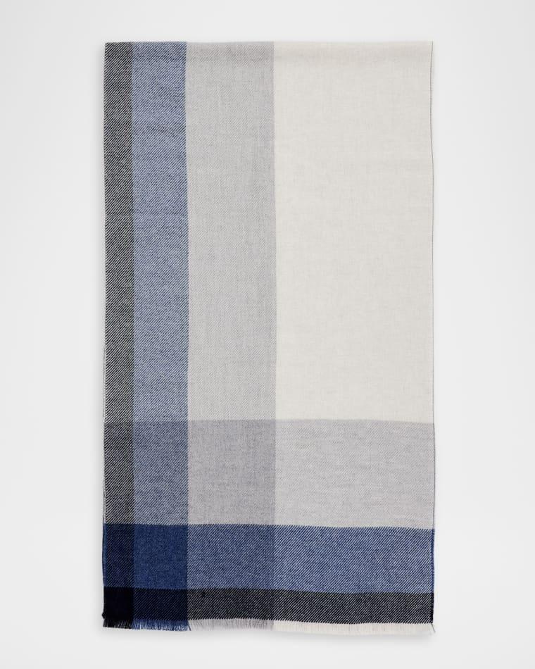 Men's Uneven Plaid Wool-Cashmere Scarf by BRUNELLO CUCINELLI