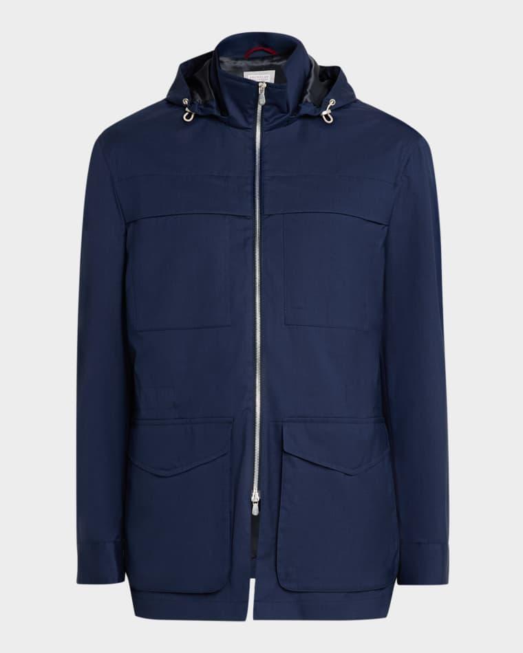 Men's Water-Resistant Wool Hooded Jacket by BRUNELLO CUCINELLI