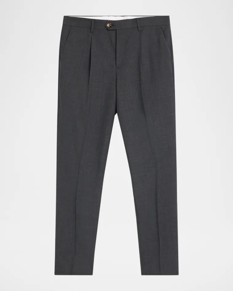 Men's Wool Sharkskin Pleated Pants by BRUNELLO CUCINELLI