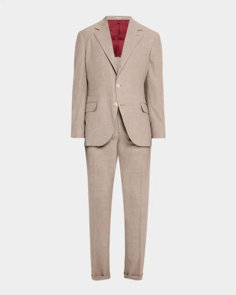 Men's Wool. Silk and Linen Sharkskin Two-Piece Suit by BRUNELLO CUCINELLI