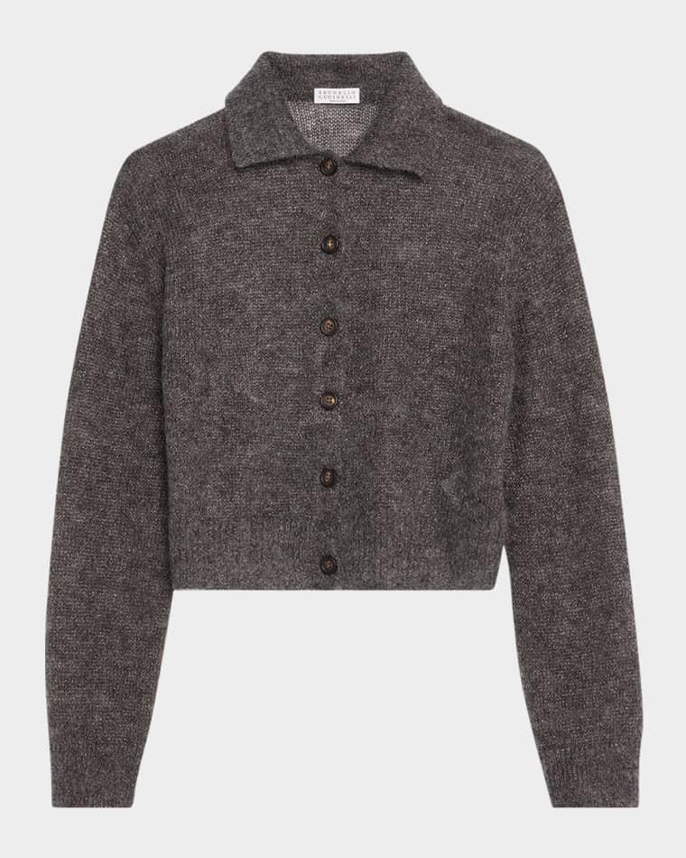 Metallic Cashmere Collared Cardigan by BRUNELLO CUCINELLI