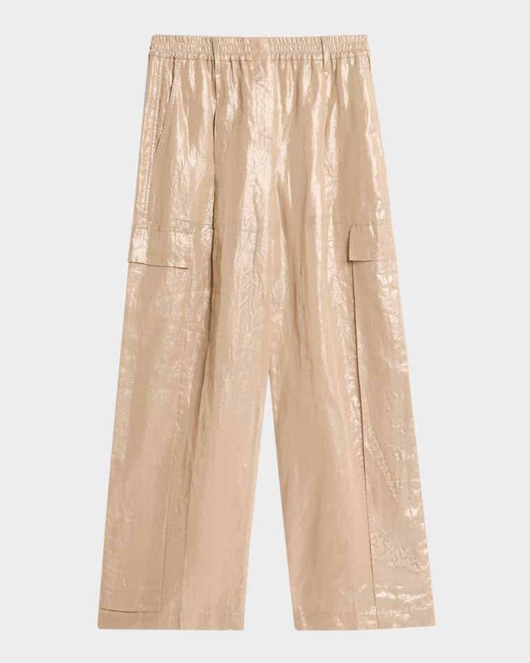 Metallic Cotton Gauze Wide-Leg Explorer Pants by BRUNELLO CUCINELLI