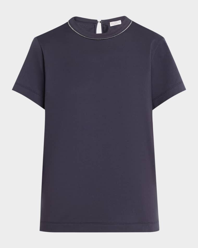 Metallic Seams Cotton Stretch Short-Sleeve T-Shirt by BRUNELLO CUCINELLI
