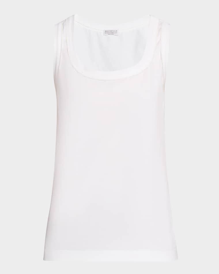 Metallic Stitched Scoop-Neck Cotton Stretch Tank Top by BRUNELLO CUCINELLI