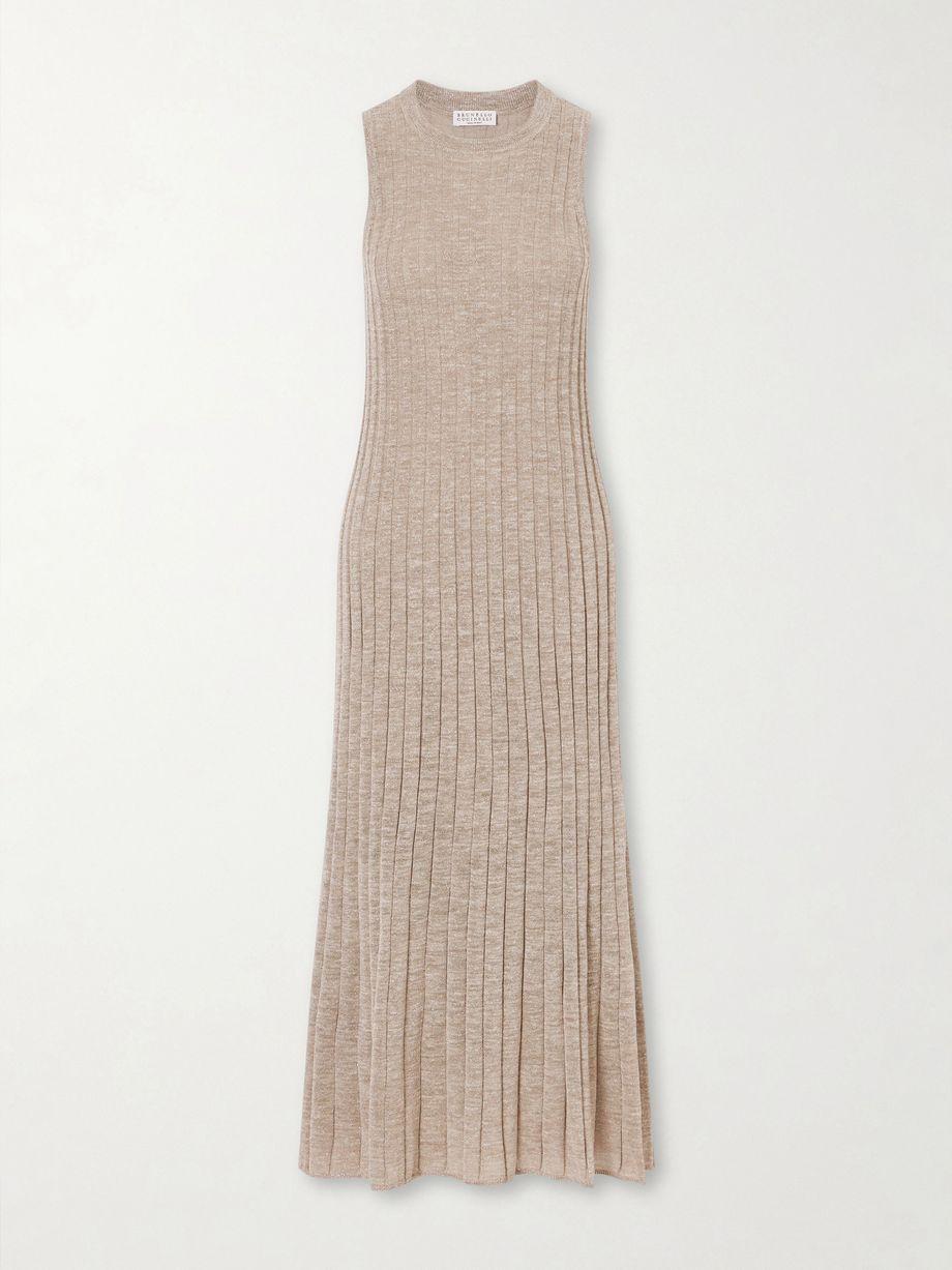 Metallic ribbed-knit midi dress by BRUNELLO CUCINELLI