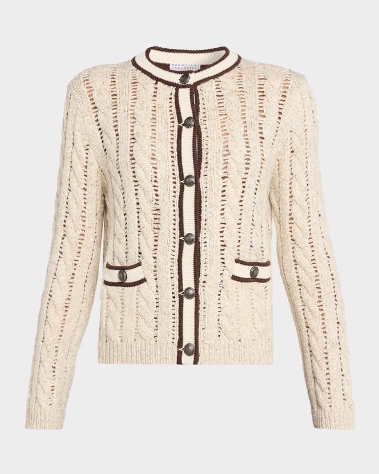 Micro Sequin Openwork Cable Knit Cardigan by BRUNELLO CUCINELLI