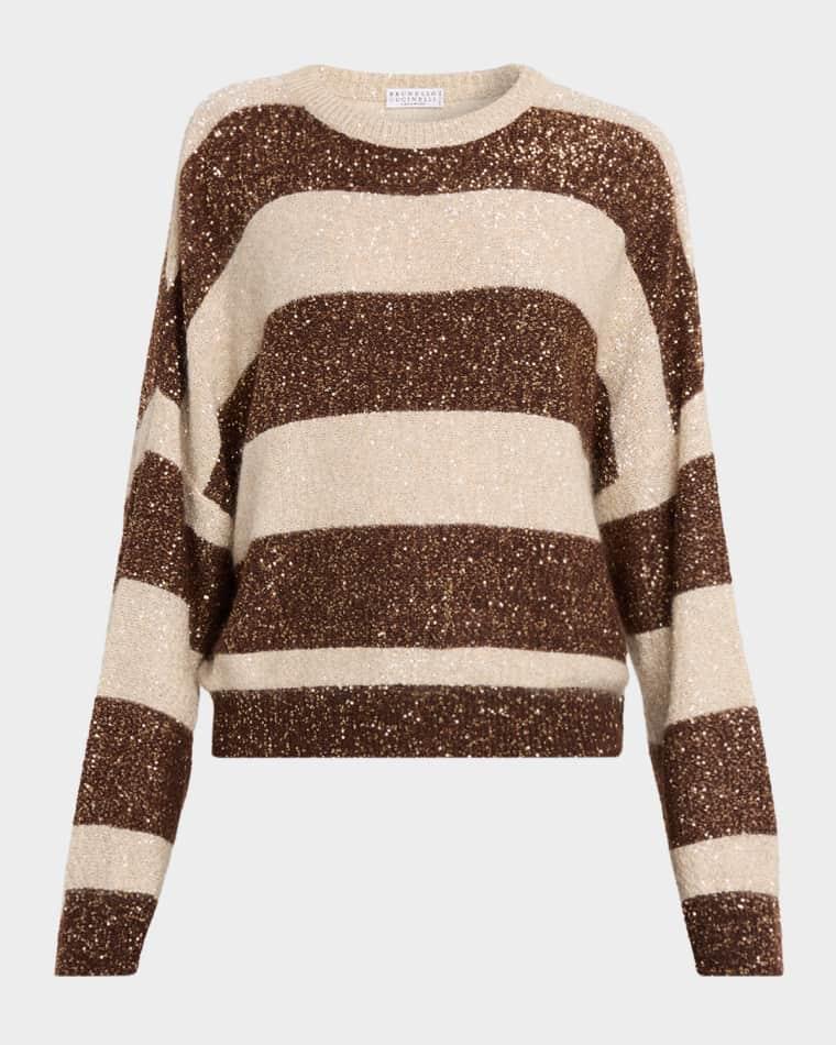 Micro Sequin Relaxed Striped Sweater by BRUNELLO CUCINELLI