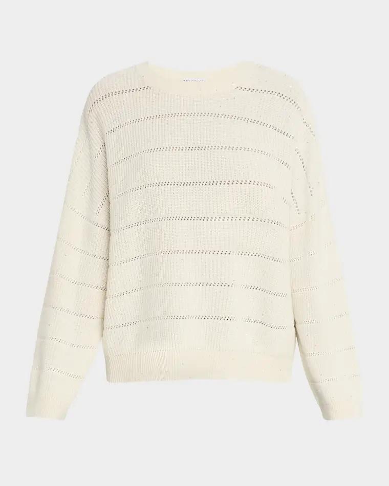 Mohair Open-Work Crewneck Sweater by BRUNELLO CUCINELLI