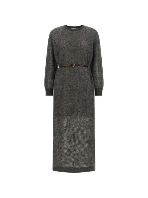 Monile belted mesh-knit midi dress by BRUNELLO CUCINELLI