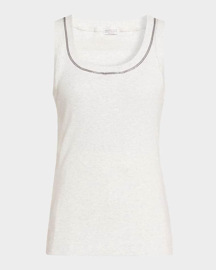 Monili Scoop-Neck Rib Tank Top by BRUNELLO CUCINELLI