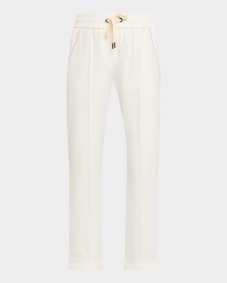 Monili-Trim Cotton Slim-Leg Ankle Drawstring Pants by BRUNELLO CUCINELLI