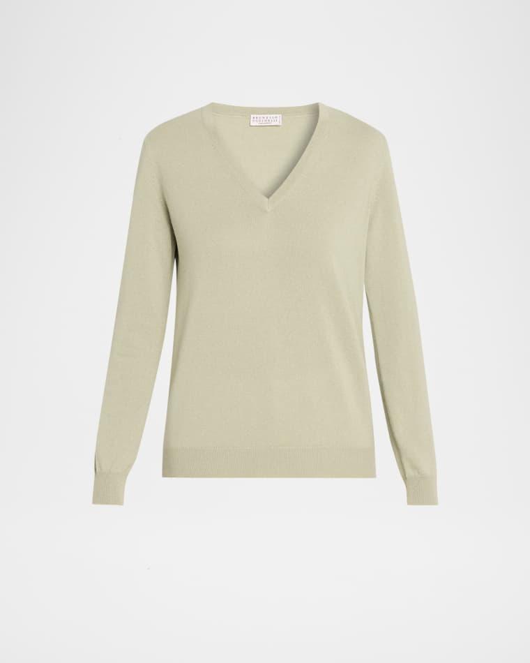 Monili-Trim V-Neck Cashmere Sweater by BRUNELLO CUCINELLI