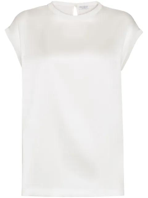 Monili-embellished satin T-shirt by BRUNELLO CUCINELLI