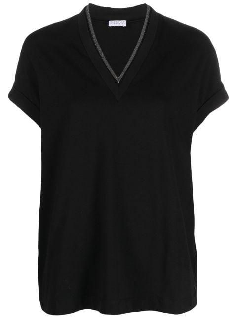 Monili-trim V-neck T-shirt by BRUNELLO CUCINELLI