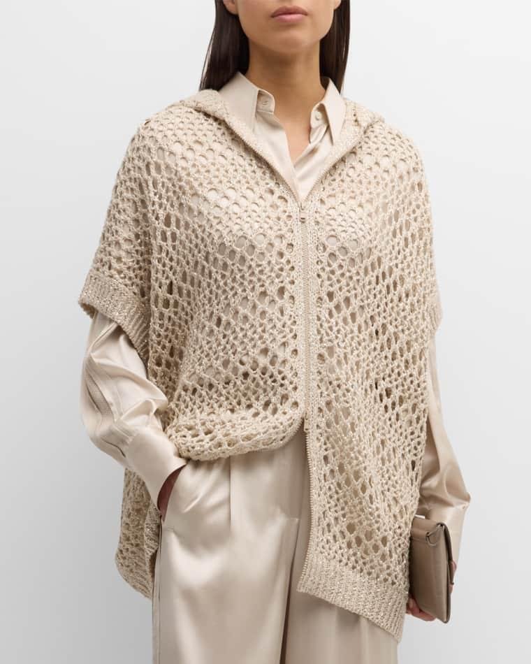 Open-Weave Knit Sweater Coat with Paillette Detail by BRUNELLO CUCINELLI