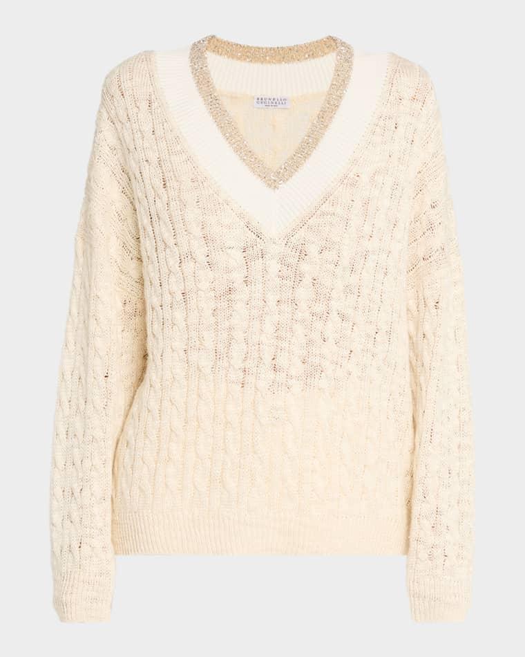 Oversized Sequin Cable-Knit Sweater by BRUNELLO CUCINELLI