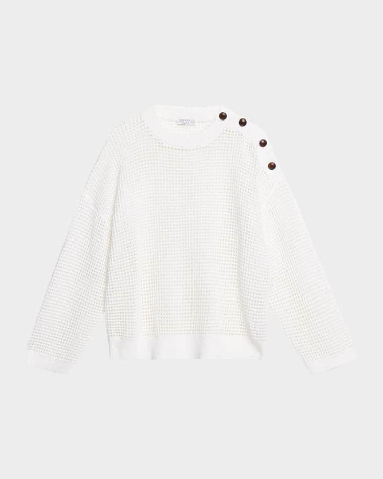 Pailette Summer Net Sweater With Button Detail by BRUNELLO CUCINELLI