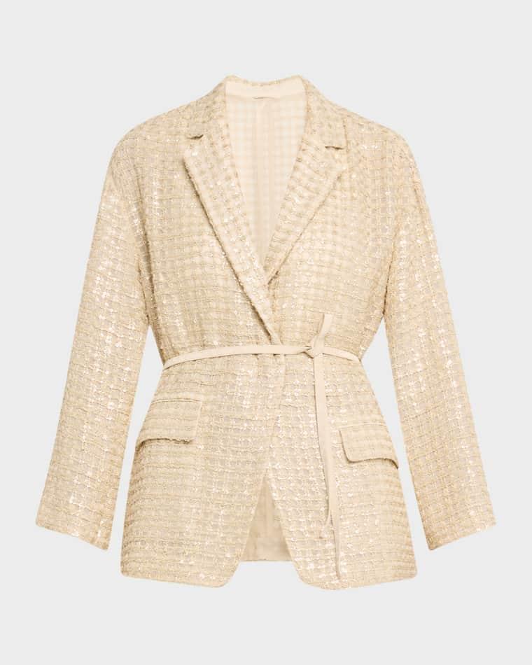 Paillette Linen-Blend Wrap Blazer Jacket by BRUNELLO CUCINELLI