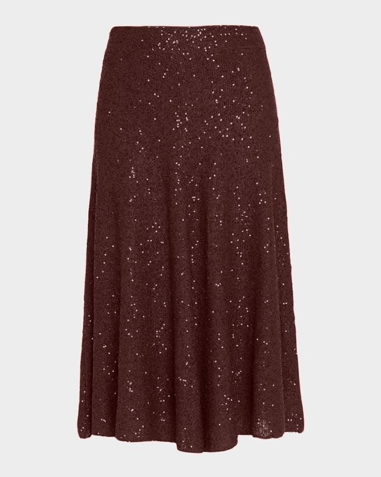 Paillette Linen-Cashmere Midi Skirt by BRUNELLO CUCINELLI