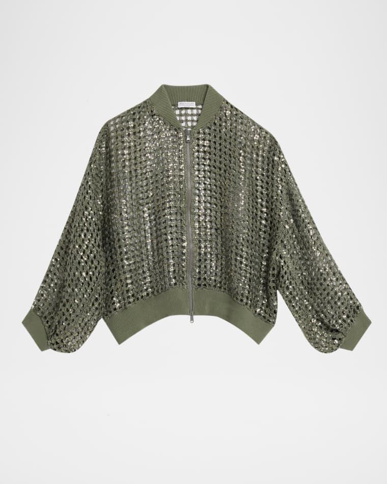 Paillette Mesh Knit Bomber Jacket by BRUNELLO CUCINELLI