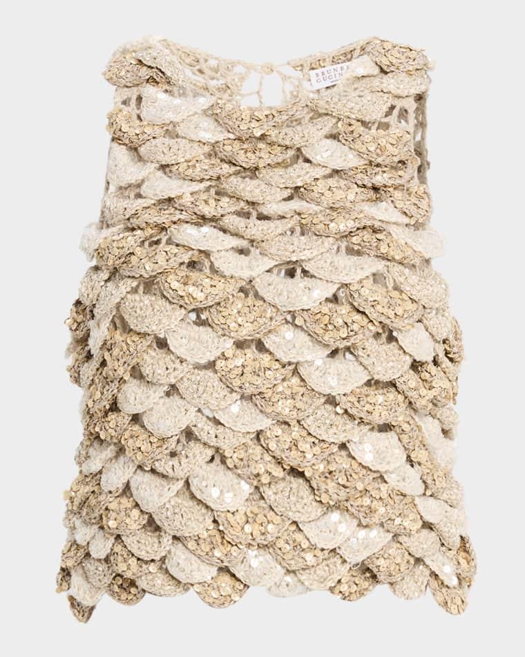 Paillette Scalloped Knit Tank Top by BRUNELLO CUCINELLI