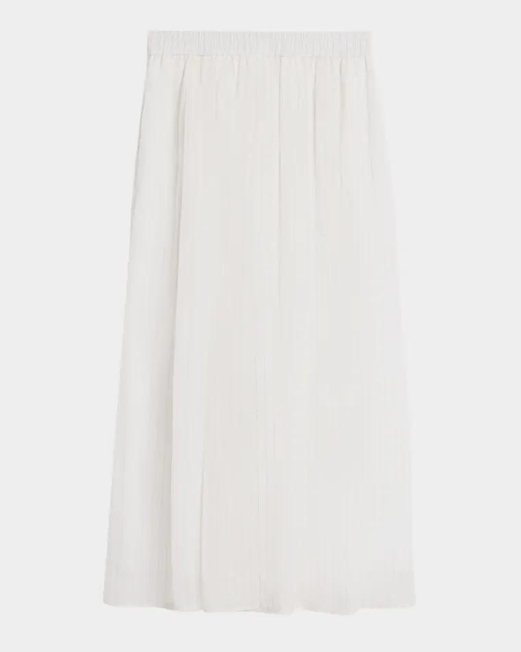 Pinstripe Cotton Gauze Midi Pull-On Skirt by BRUNELLO CUCINELLI