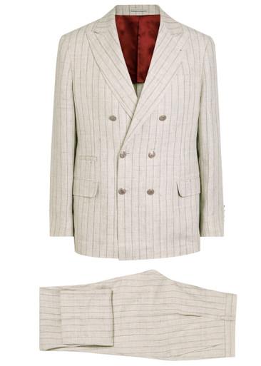 Pinstriped double-breasted linen suit by BRUNELLO CUCINELLI