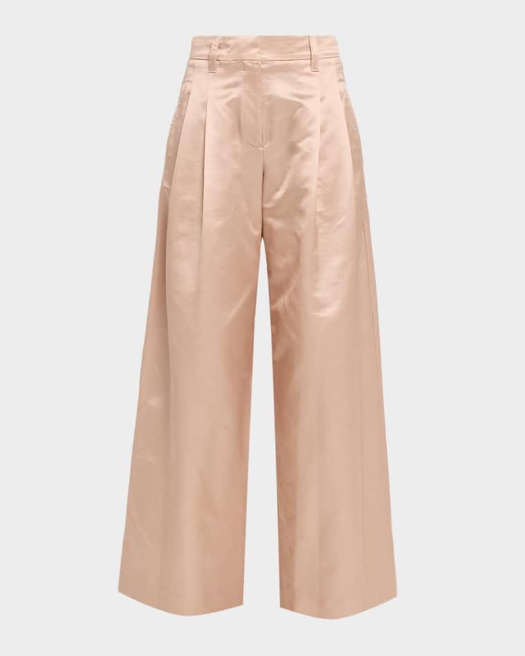 Pleated Cotton-Silk Wide-Leg Pants by BRUNELLO CUCINELLI