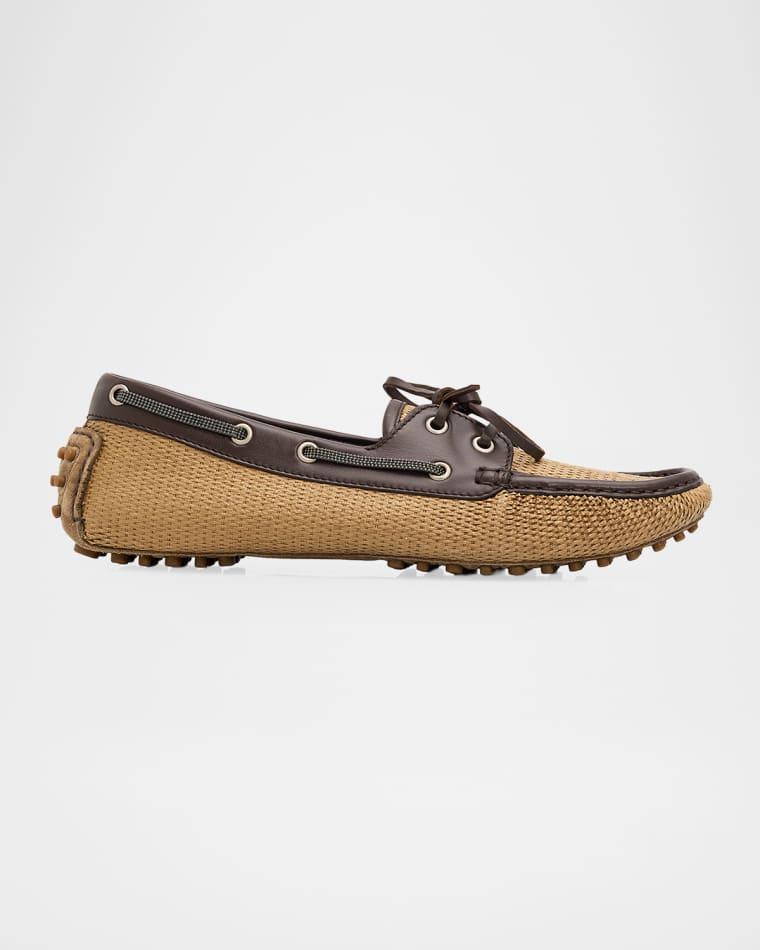 Raffia & Leather Boat Shoes by BRUNELLO CUCINELLI