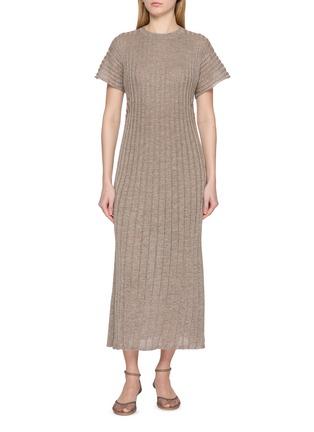 Ribbed Crewneck Linen Blend Dress by BRUNELLO CUCINELLI