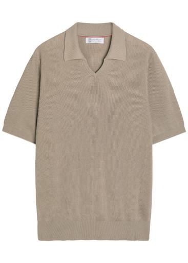 Ribbed cotton-knit polo top by BRUNELLO CUCINELLI