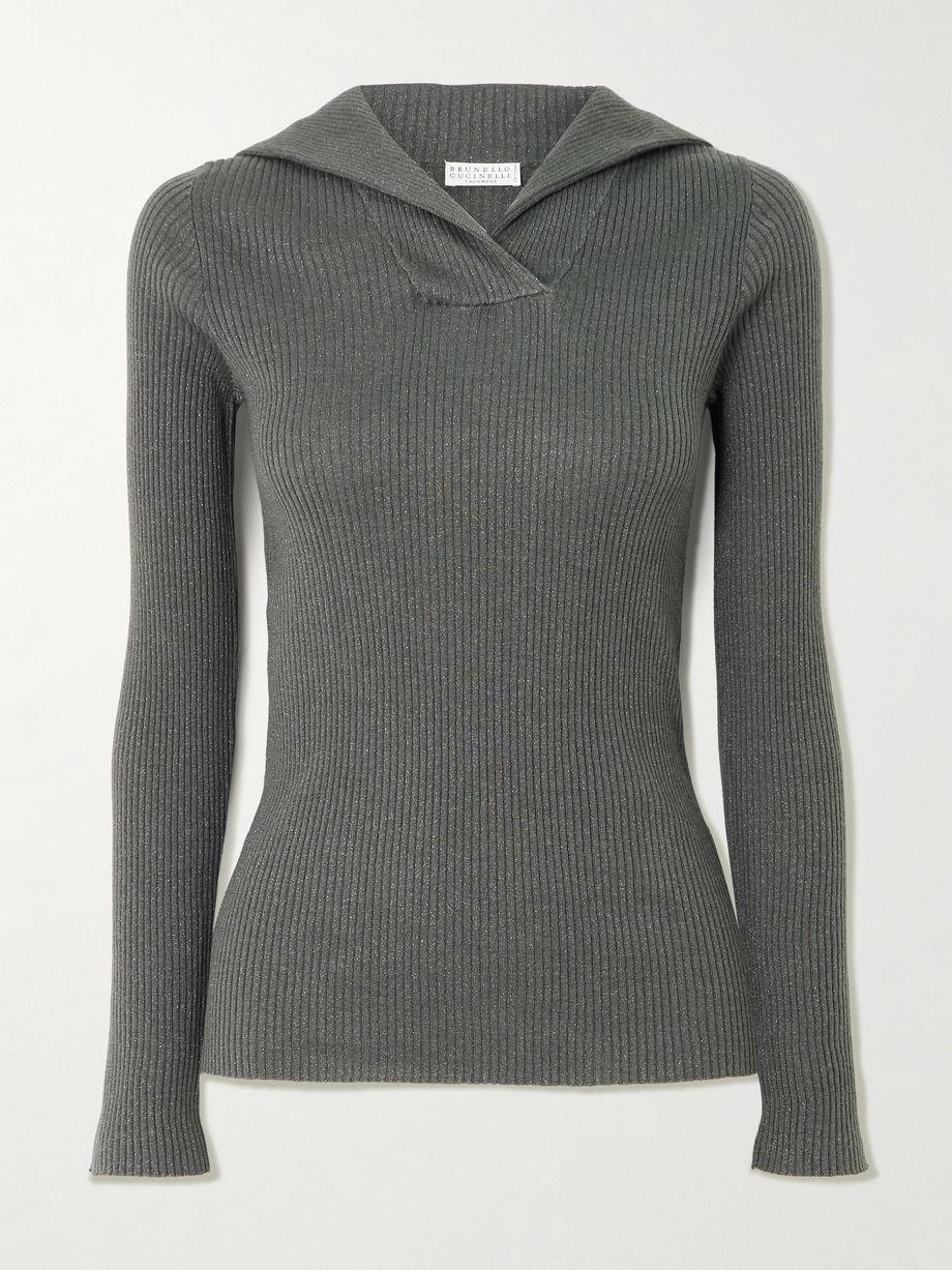 Ribbed metallic cashmere and silk-blend top by BRUNELLO CUCINELLI