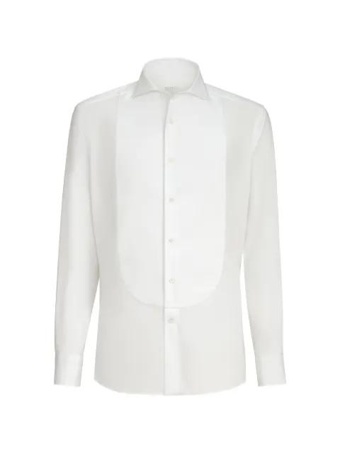 Sea Island cotton twill basic fit shirt with point collar and pleated bib and cuffs by BRUNELLO CUCINELLI