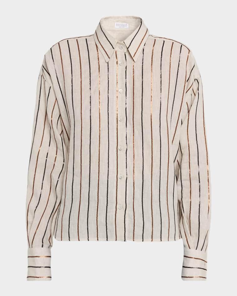 Sequin Striped Linen Shirt by BRUNELLO CUCINELLI