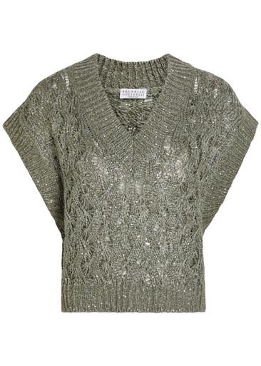 Sequin-embellished knitted silk-blend vest by BRUNELLO CUCINELLI