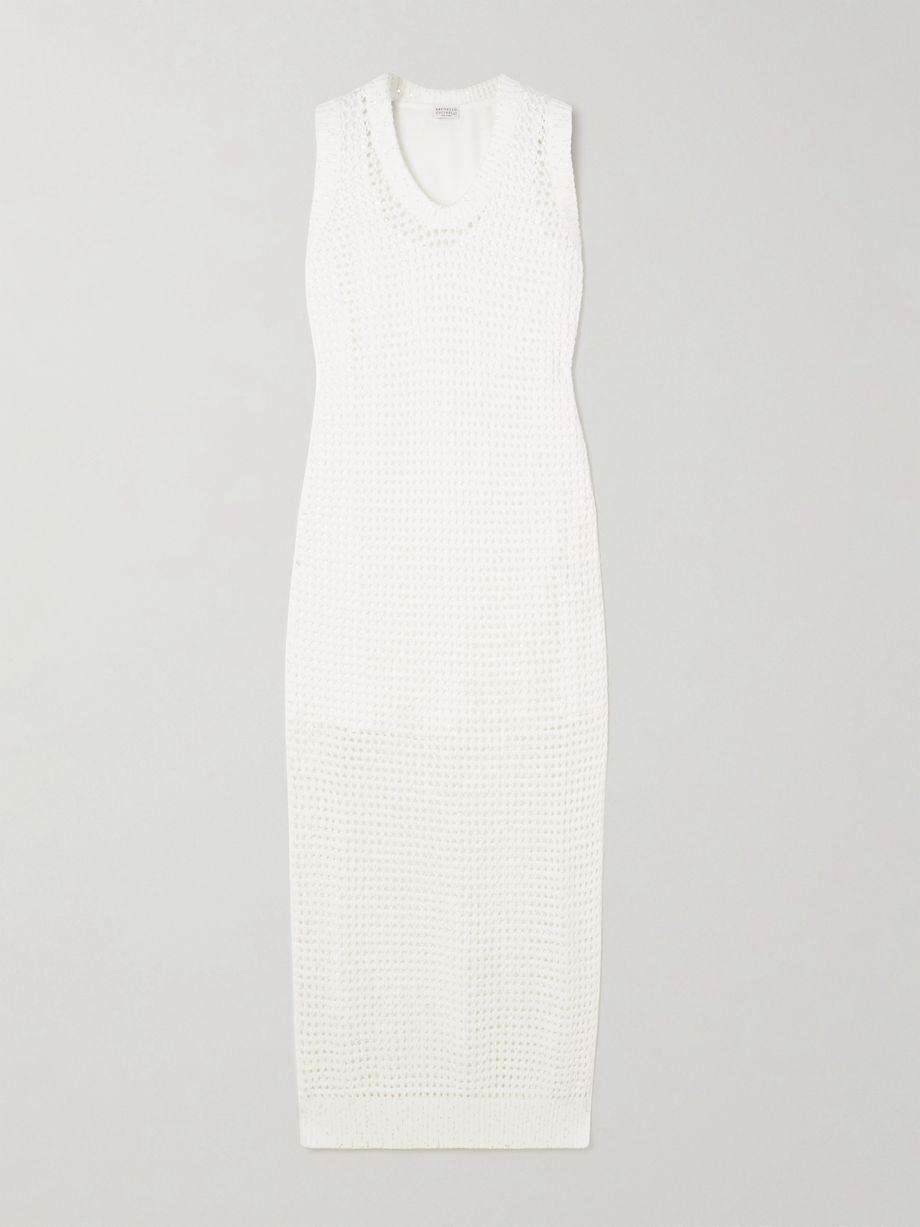 Sequin-embellished open-knit cotton-blend midi dress by BRUNELLO CUCINELLI