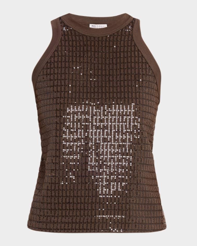 Sequined Jersey Stretch Tank Top by BRUNELLO CUCINELLI