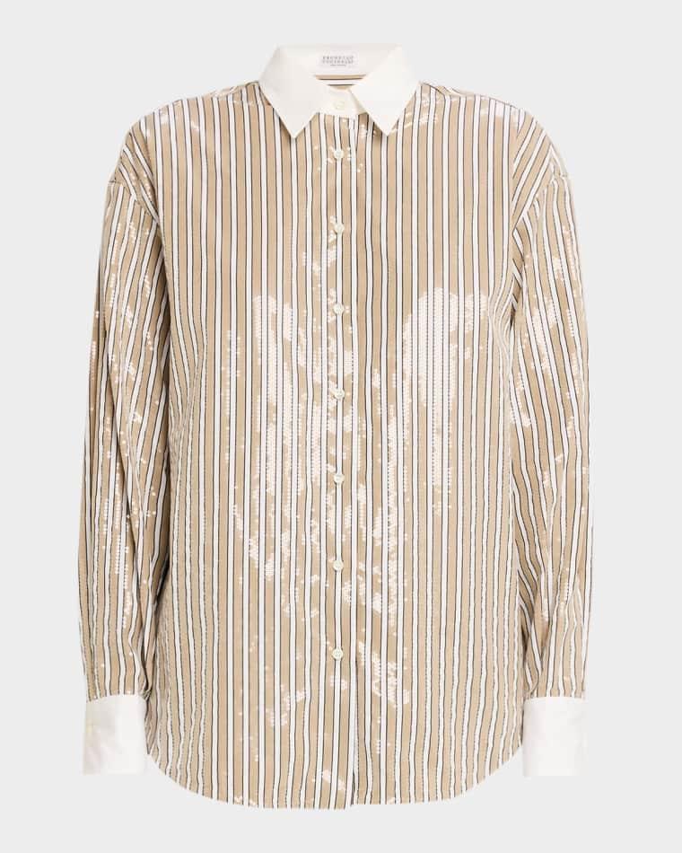 Sequined Striped Cotton Button-Down Shirt by BRUNELLO CUCINELLI