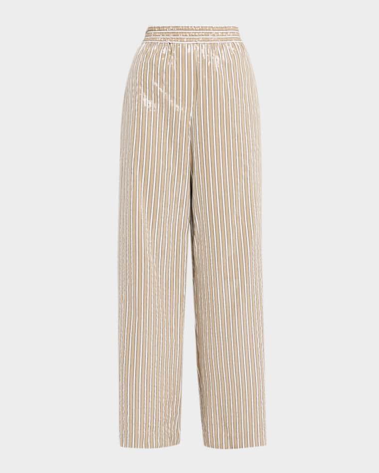 Sequined Striped Cotton Wide-Leg Pants by BRUNELLO CUCINELLI