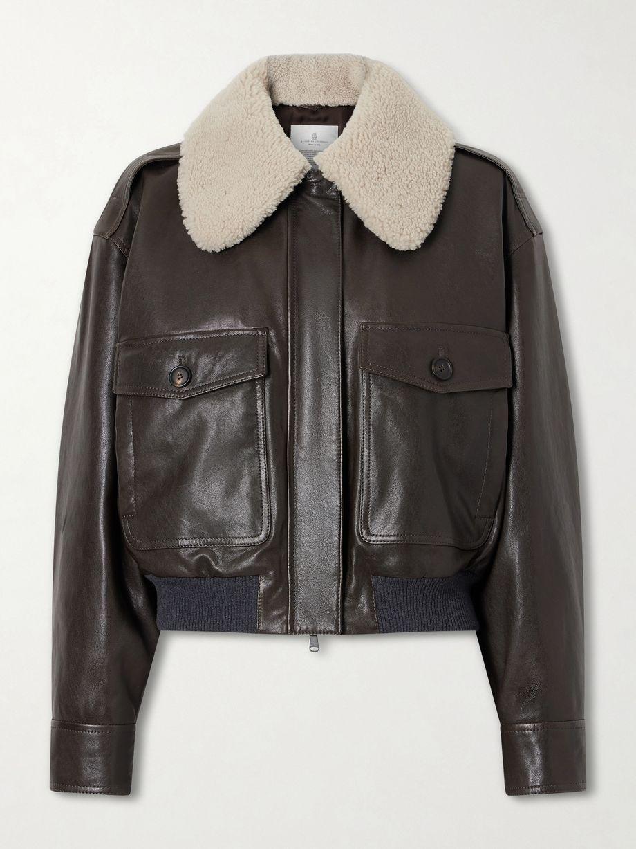 Shearling-trimmed leather jacket by BRUNELLO CUCINELLI
