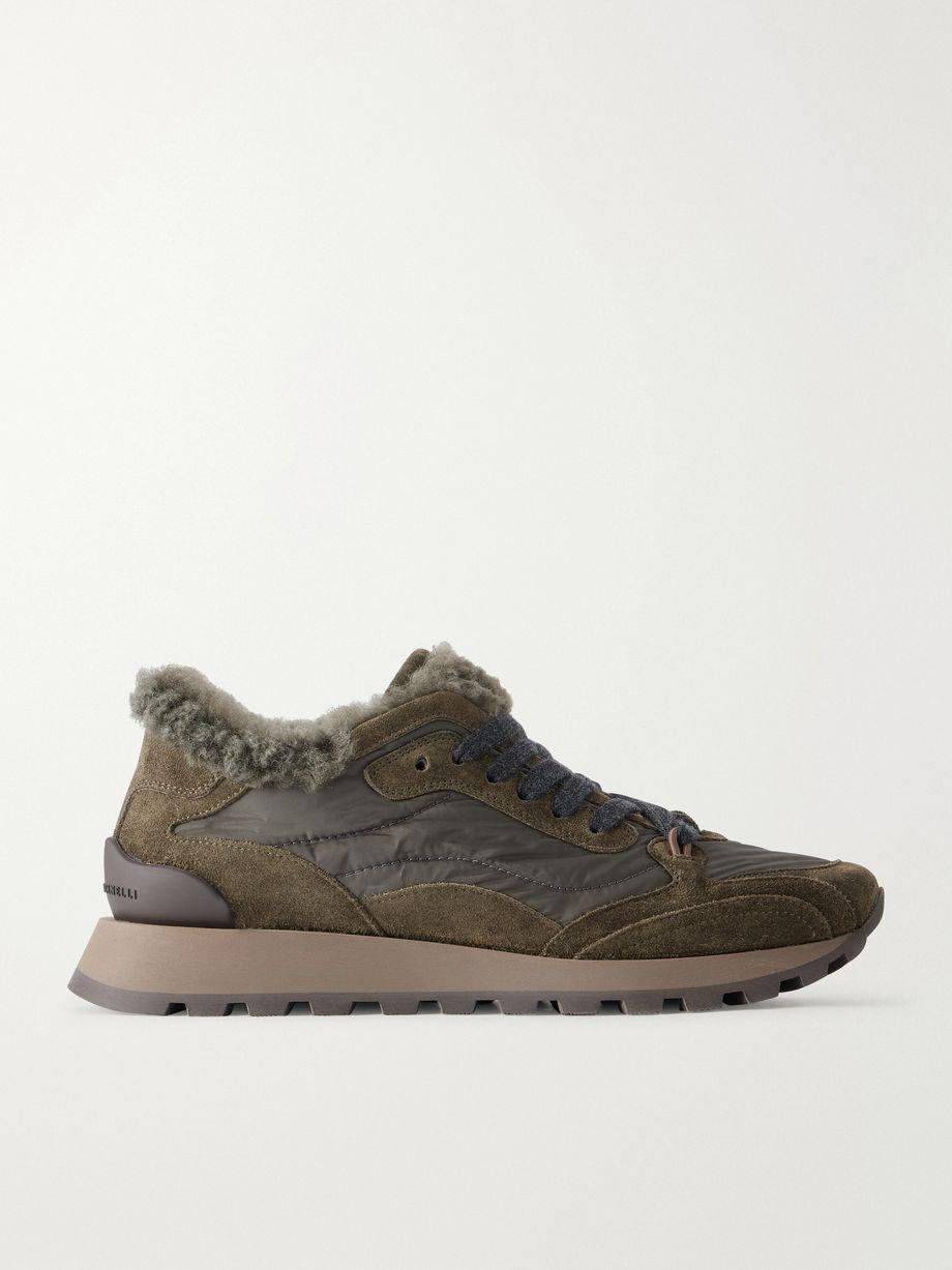 Shearling-trimmed shell and suede sneakers by BRUNELLO CUCINELLI