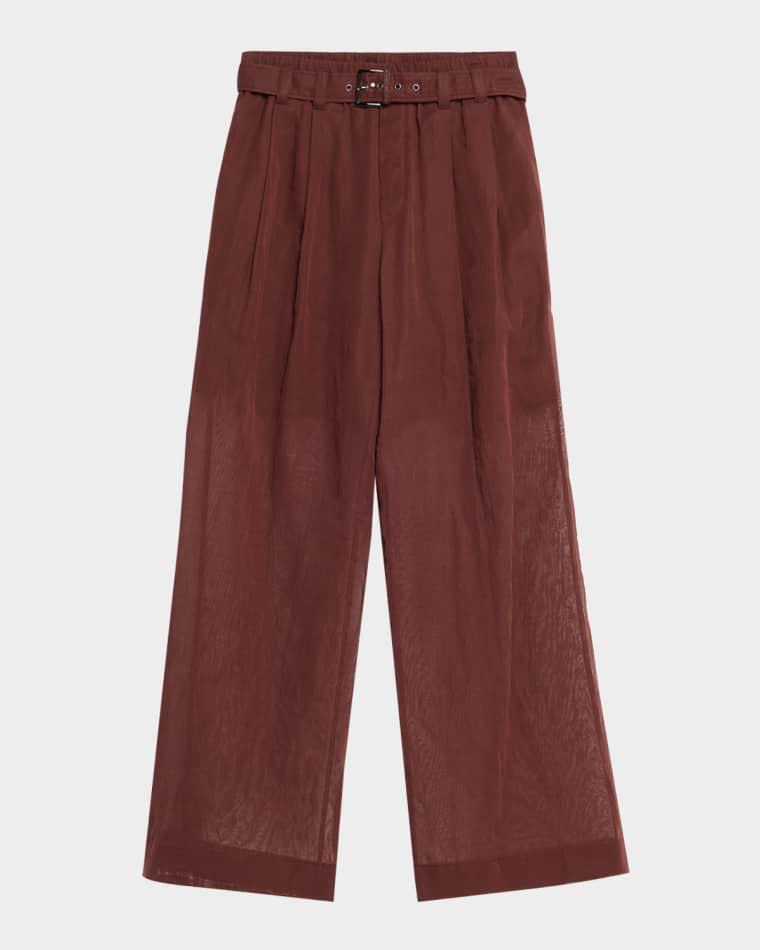 Sheer Cotton Voile Wide-Leg Pants With Belt by BRUNELLO CUCINELLI