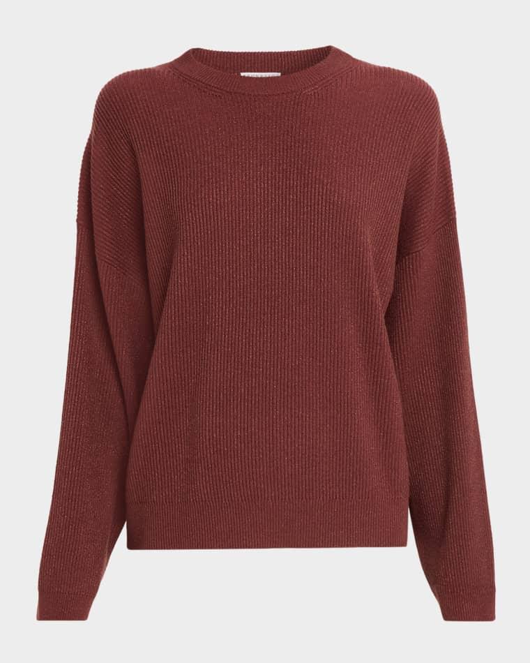 Shimmering Cashmere Rib Crewneck Sweater by BRUNELLO CUCINELLI