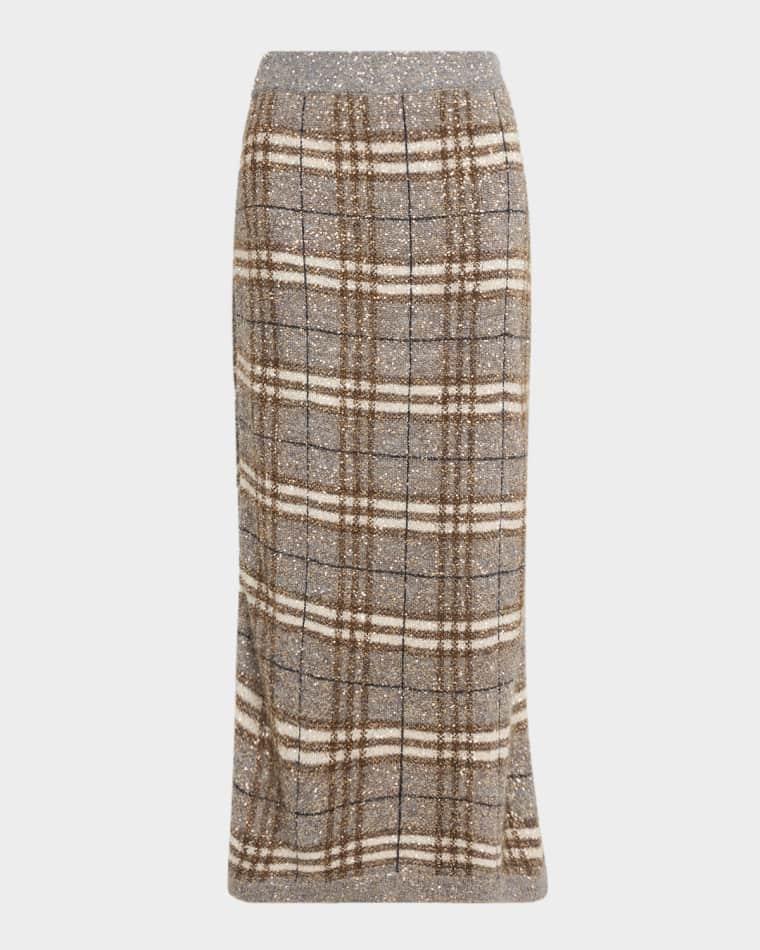Shimmering Check Knit Maxi Skirt by BRUNELLO CUCINELLI