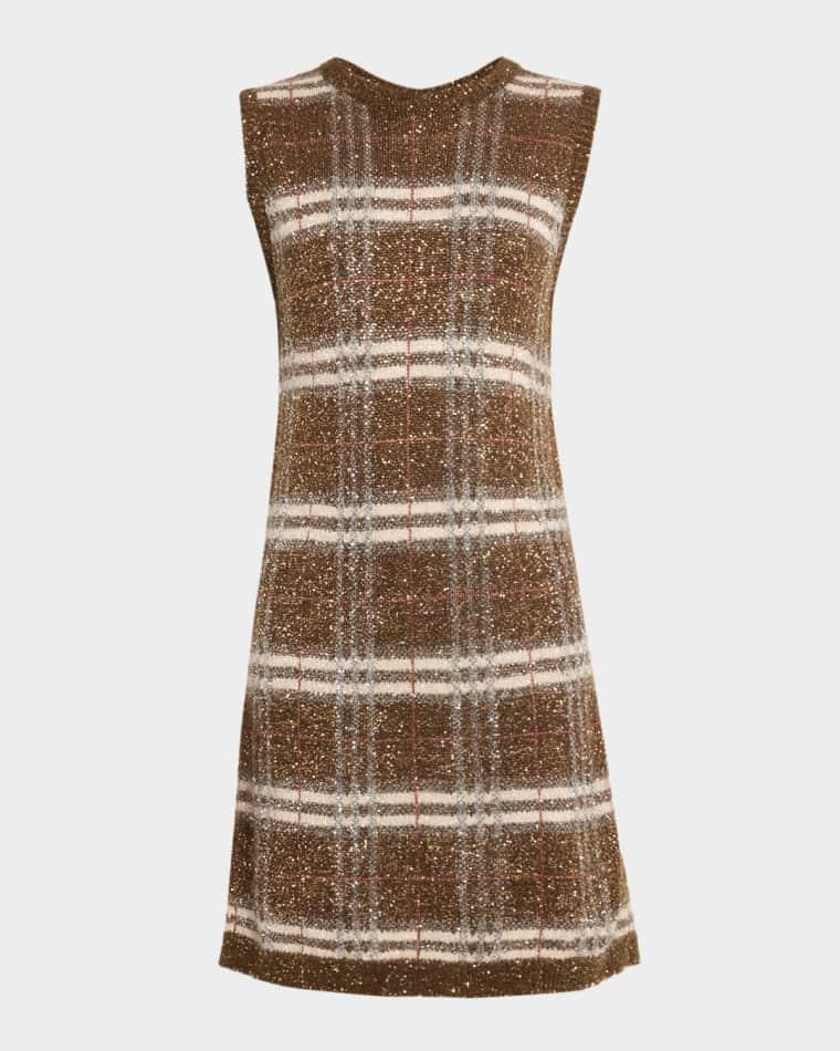 Shimmering Check Knit Sleeveless Dress by BRUNELLO CUCINELLI